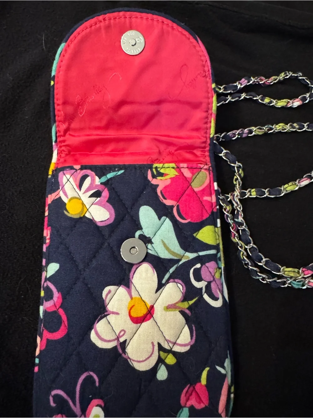 Vera Bradley Quilted Floral Crossbody Mini Phone Pouch - Navy with Florals